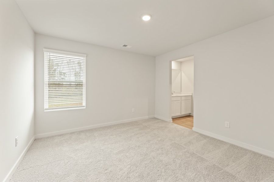 A room with a carpet and a window.