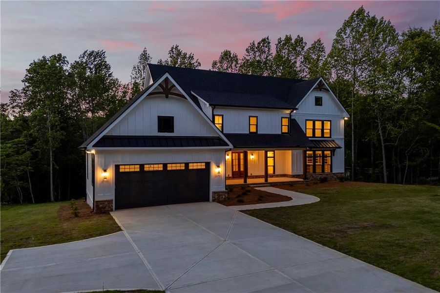 Front exterior of a new home in , Flowery Branch, GA, highlighting curb appeal (Image 44).