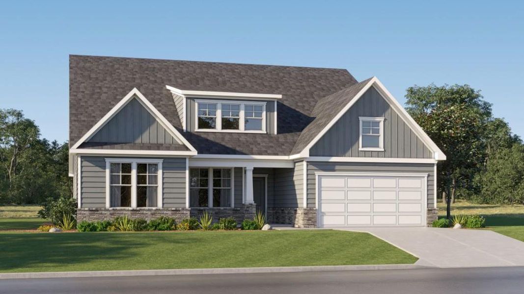 Front exterior of a new home in Twelve Parks 55+, Sharpsburg, GA, highlighting curb appeal (Image 1).