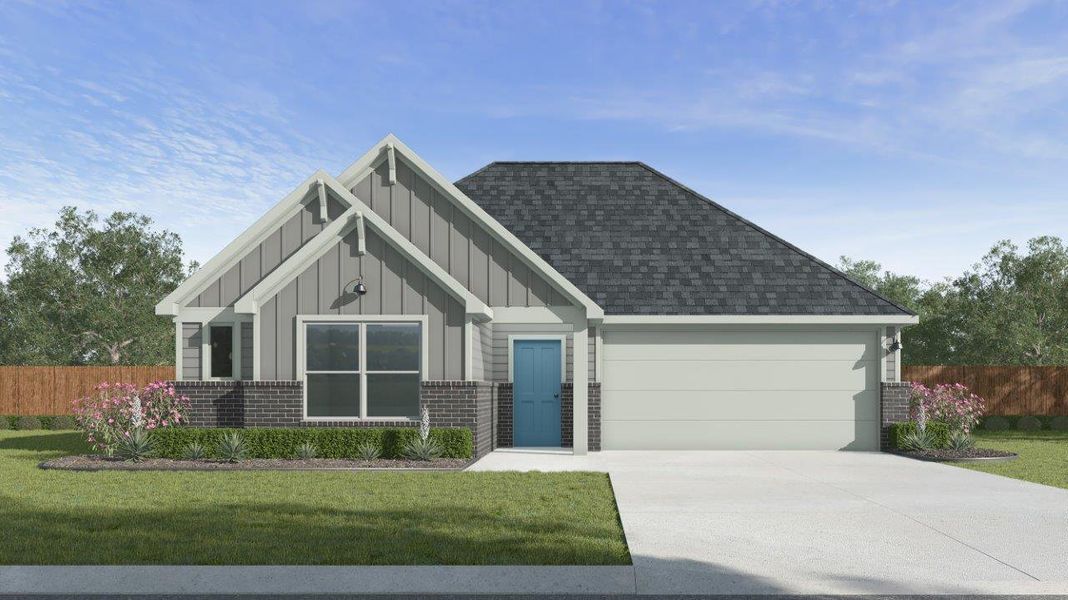 Front exterior of a new home in Pleasant Hill, Bryan, TX, highlighting curb appeal (Image 1). Front exterior of a new home in Pleasant Hill, Bryan, TX, highlighting curb appeal (Image 1).