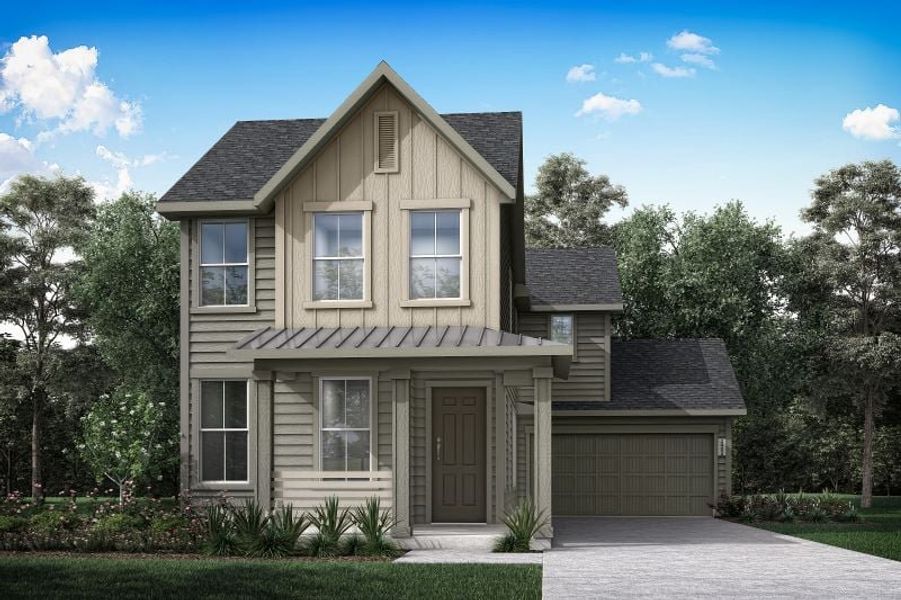 Front exterior of a new home in Garden Collection at Harvest, Argyle, TX, highlighting curb appeal (Image 1).