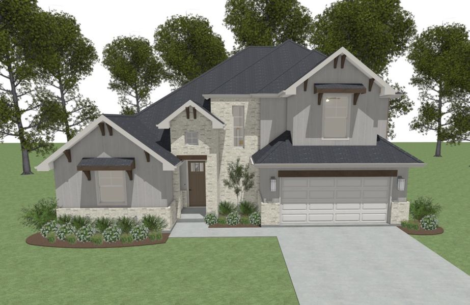 Front exterior of a new home in Oakmont, Bryan, TX, highlighting curb appeal (Image 1). Front exterior of a new home in Oakmont, Bryan, TX, highlighting curb appeal (Image 1).