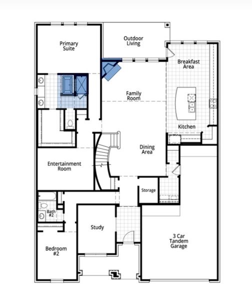 2D floor plan layout for the Sheffield Plan by Highland Homes in Mosaic: Artisan Series - 60ft Lots, Prosper, TX (Image 5). 2D floor plan layout for the Sheffield Plan by Highland Homes in Mosaic: Artisan Series - 60ft Lots, Prosper, TX (Image 5).