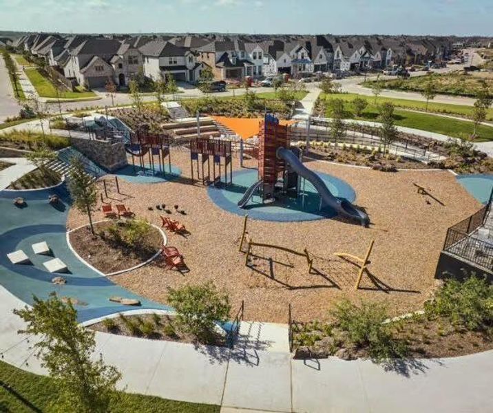 Aerial view of residential area featuring a recreational park