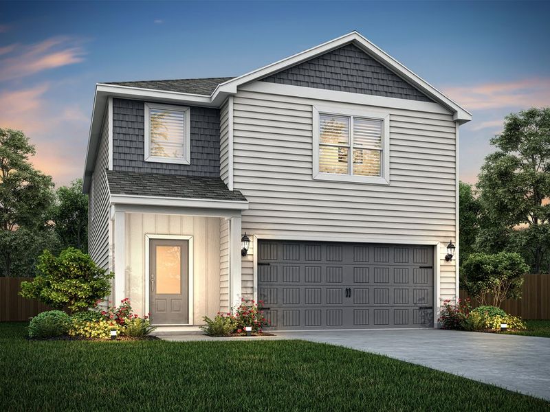Rendering of the two-story Rockcress plan with a siding exterior. Rendering of the two-story Rockcress plan with a siding exterior.