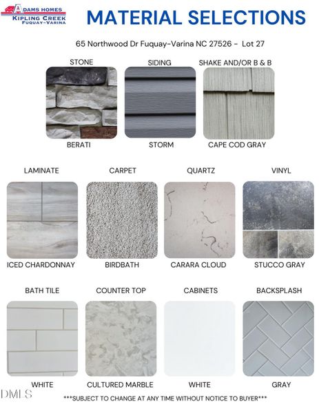 Material and Colors selections Material and Colors selections