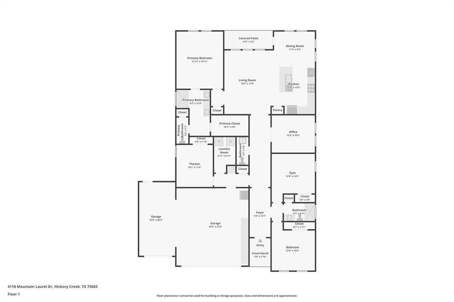 2D floor plan layout of this home in Sycamore Cove, Hickory Creek, TX (Image 3).