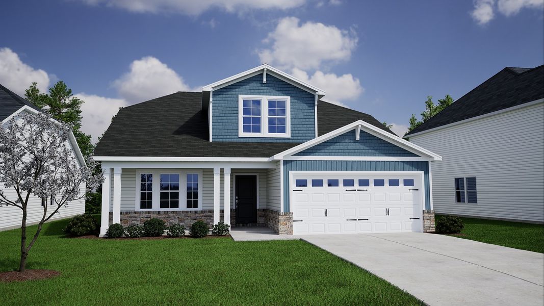 Representative exterior photo of a completed home built from the Dorchester - Genesis Value Collection by Mungo Homes in Citadel Point at Southbridge, Sneads Ferry, NC (Image 31).
