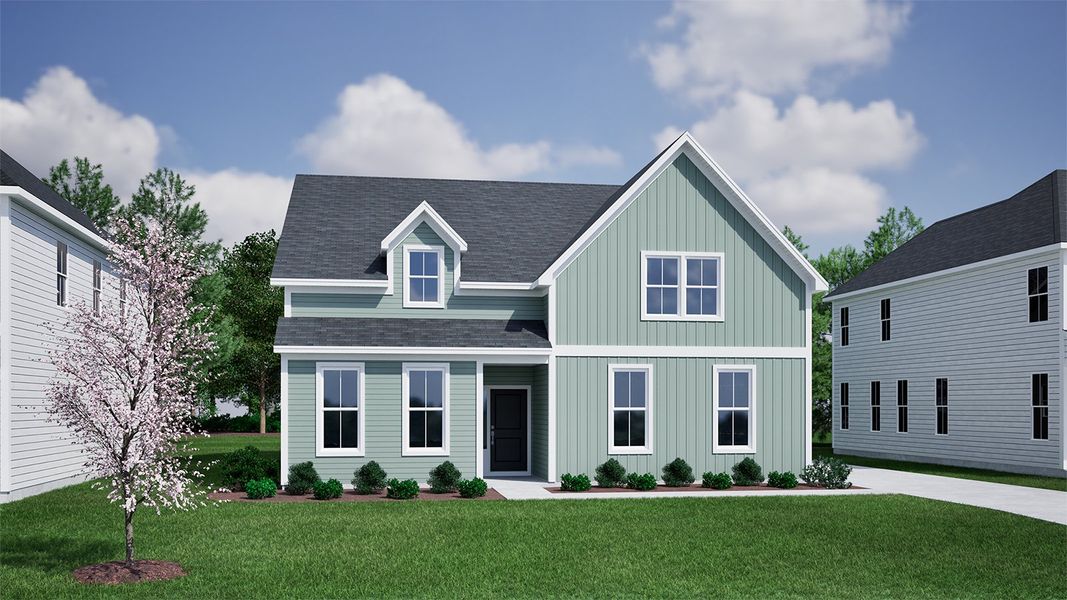 Representative exterior photo of a completed home built from the Goodwin - Vanguard Collection by Mungo Homes in Ovation at Sweetbrier, Durham, NC (Image 13).