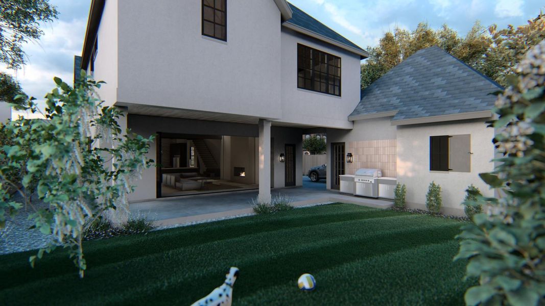 The spacious rear Veranda of the home features a spectacular 20' wide by 9' tall Pella Multi-Slide Patio Door where panels slide completely out of sight into the adjacent wall for a seamless indoor-outdoor transition. Great for entertaining...with an outdoor kitchen as well.