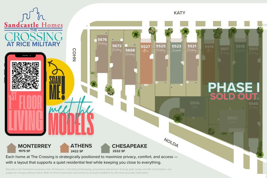 Welcome to The Crossing at Rice Military — a boutique community of just 14 thoughtfully crafted homes by award-winning local builder Sandcastle Homes. Tucked inside a peaceful, no-HOA enclave just steps from Cottage Grove Park, this unique development blends timeless architecture, modern comfort, and unbeatable location. Each home offers first-floor living, private driveways, spacious backyards, and finishes selected by ASID-award-winning designers — all starting from the $500s.