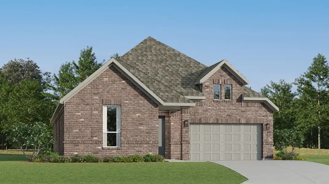 Front exterior of a new home in The Trails, New Caney, TX, highlighting curb appeal (Image 1). Front exterior of a new home in The Trails, New Caney, TX, highlighting curb appeal (Image 1).
