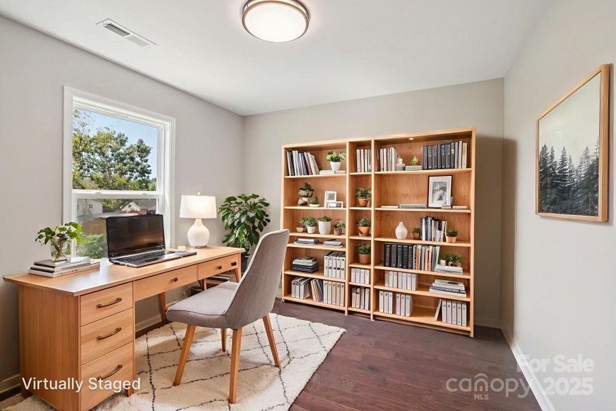 Secondary bedroom with office space staged virtually