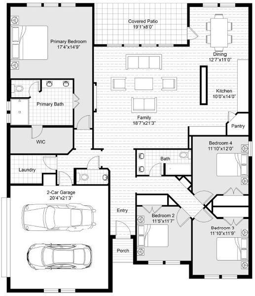 2D floor plan layout of this home in The Ranches at Valley View, Springtown, TX (Image 4).