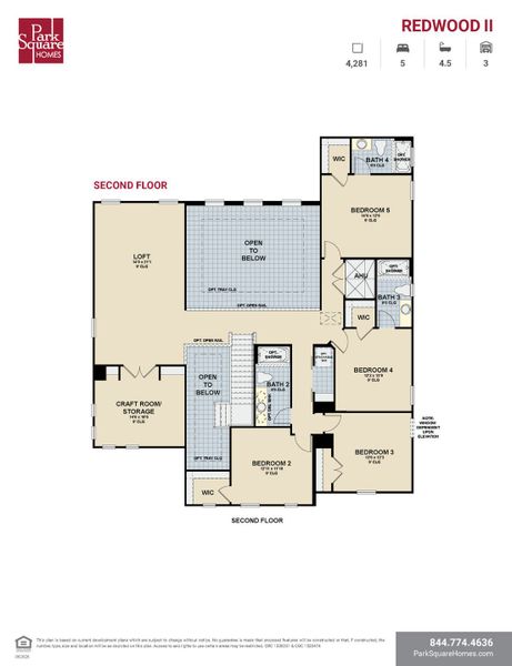 2D floor plan layout for the Redwood II by Park Square Residential in The Sanctuary at Seaire, Parrish, FL (Image 5).