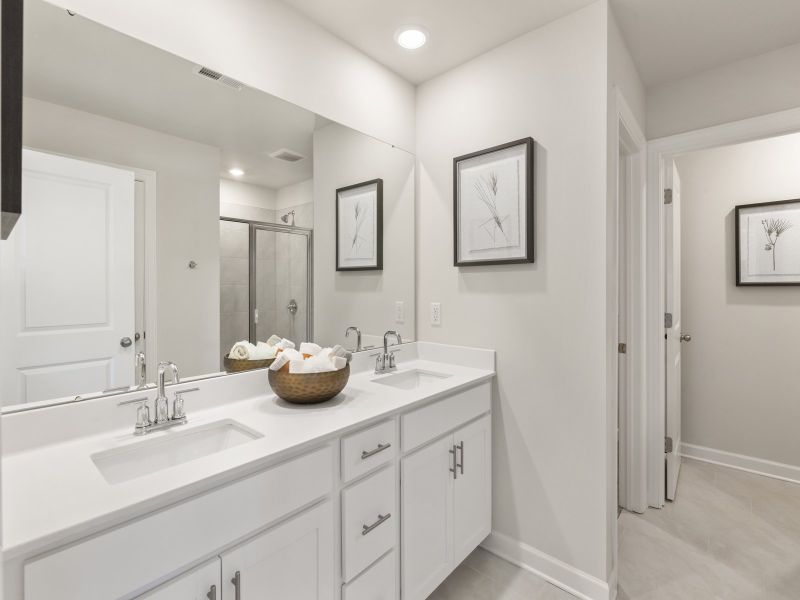 The ensuite bath features dual vanities and a large walk-in closet.