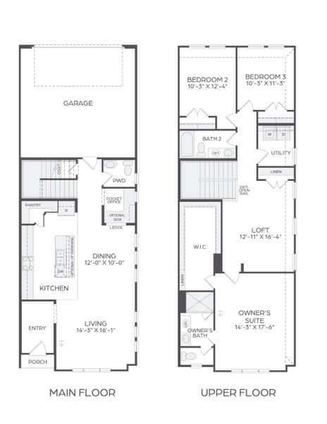 2D floor plan layout for the Austin Modern by Cadence Homes in Karis, Crowley, TX (Image 2).