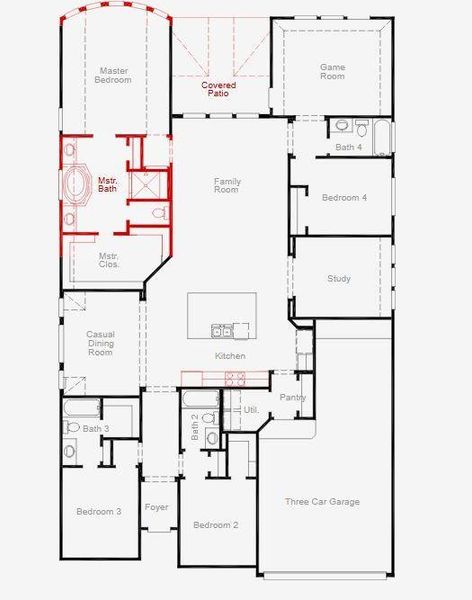2D floor plan layout of this home in Coastal Point, League City, TX (Image 2).