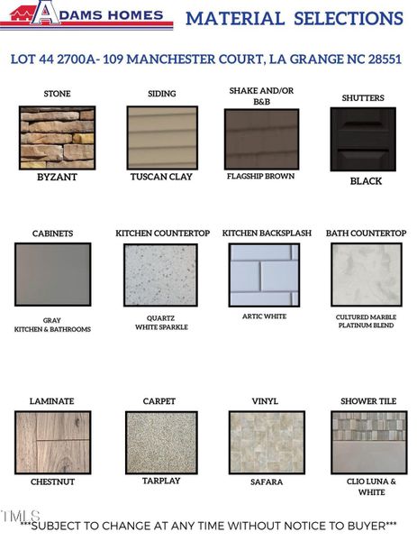 LOT 44 MATERIALS SELECTIONS