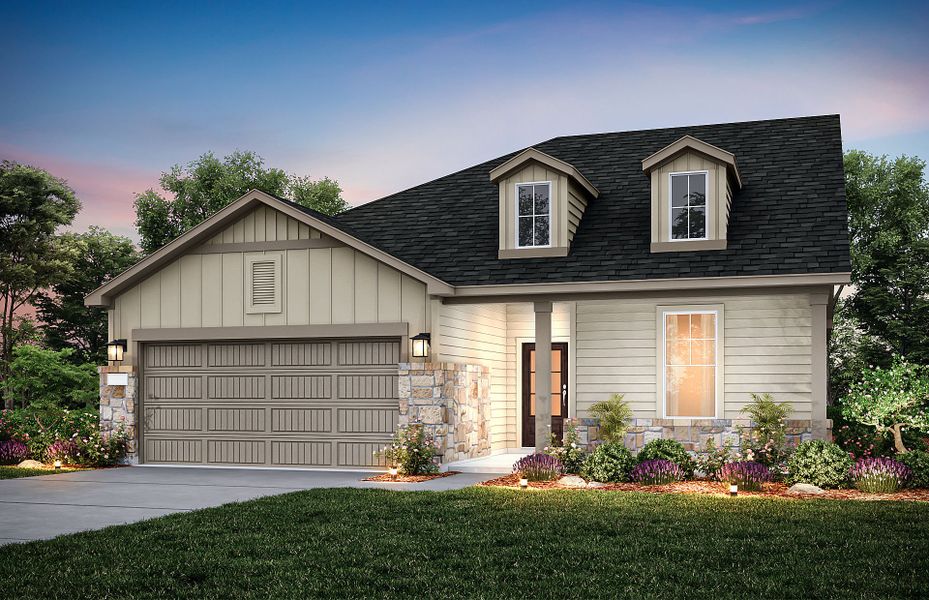 The Emory, a one-story home with 2-car garage, shown with Home Exterior 41