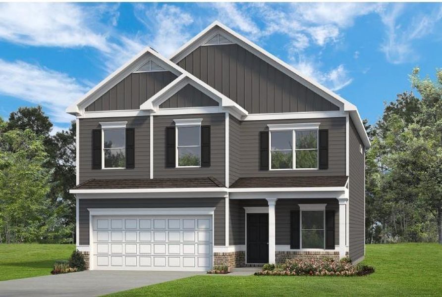 Front exterior of a new home in Sycamore Crest, Calhoun, GA, highlighting curb appeal (Image 1). Front exterior of a new home in Sycamore Crest, Calhoun, GA, highlighting curb appeal (Image 1).