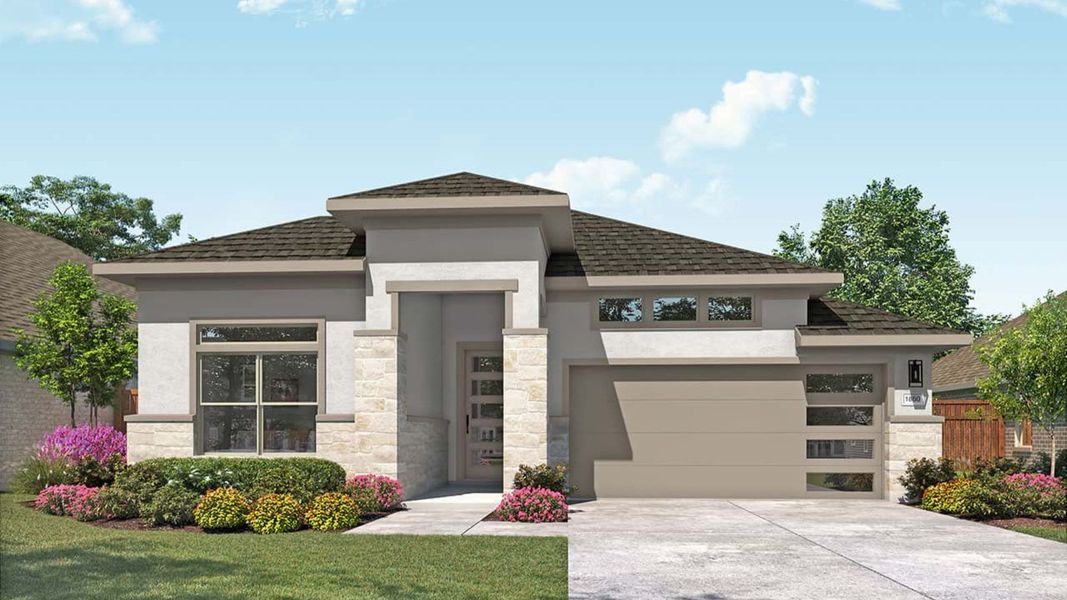 Representative exterior photo of a completed home built from the Mahogany by DRB Homes in Briarwood, Elgin, TX (Image 6).