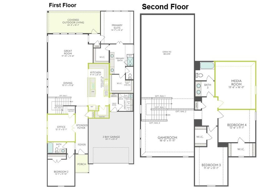 2D floor plan layout of this home in Discovery Collection at Union Park, Little Elm, TX (Image 3).