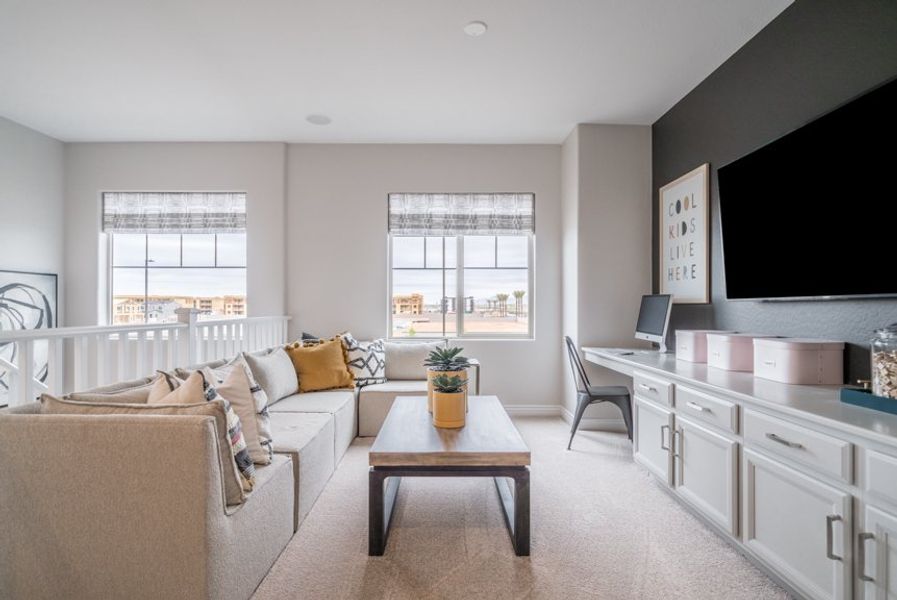 Furnished interior view inside a new home in Hawes Crossing, Mesa (Image 6). Furnished interior view inside a new home in Hawes Crossing, Mesa (Image 6).