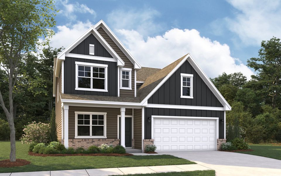 Front exterior of a new home in Cottages at Wingate, Wingate, NC, highlighting curb appeal (Image 1). Front exterior of a new home in Cottages at Wingate, Wingate, NC, highlighting curb appeal (Image 1).