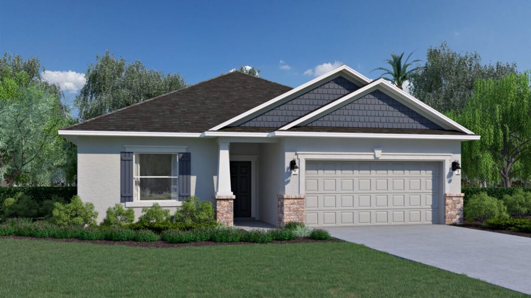 Representative exterior photo of a completed home built from the Jupiter by Holiday Builders in Spirit Of Sebastian, Sebastian, FL (Image 4).