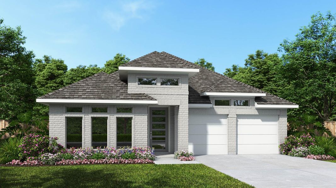 Front exterior of a new home in Escondido, Magnolia, TX, highlighting curb appeal (Image 1). Front exterior of a new home in Escondido, Magnolia, TX, highlighting curb appeal (Image 1).
