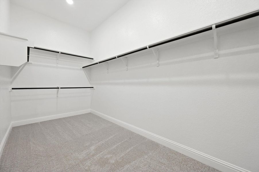 Walk in closet featuring light carpet
