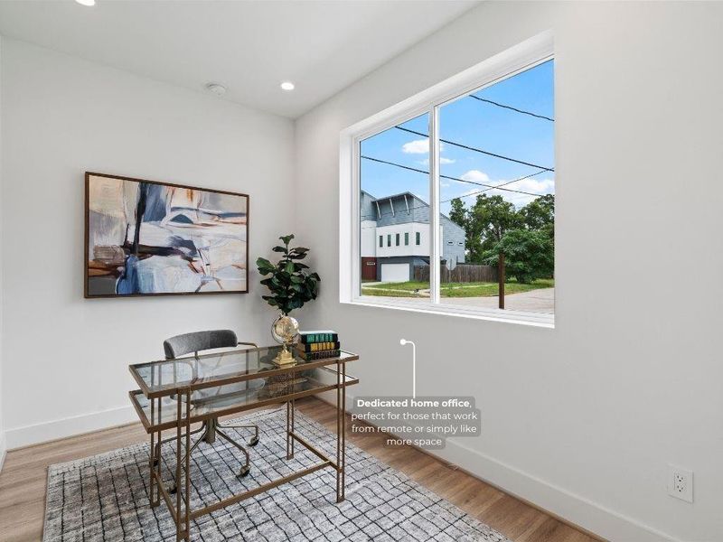 One of two guest bedrooms on the first floor, also a great option for a home office or cozy reading space.