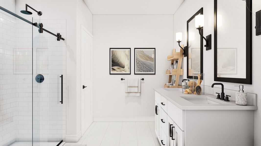 Primary bath with tile flooring