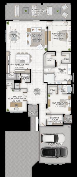 2D floor plan layout for the Barbados by GL Homes in Valencia Del Mar (55+), Boynton Beach, FL (Image 5).