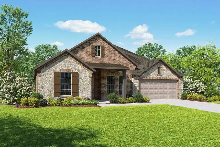 Front exterior of a new home in Inspiration Collection at Bridgewater, Midlothian, TX, highlighting curb appeal (Image 1).