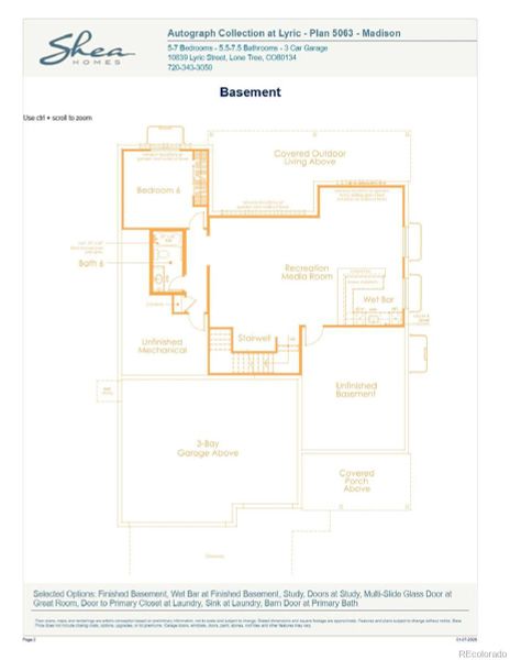 2D floor plan layout of this home in Autograph at Lyric, Lone Tree, CO (Image 5).