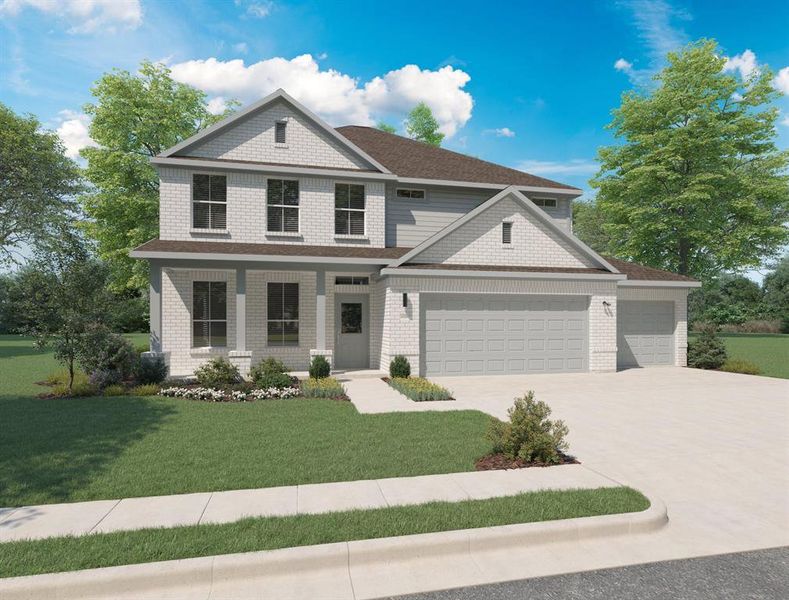 Front exterior of a new home in Trails of Lavon, Lavon, TX, highlighting curb appeal (Image 1).