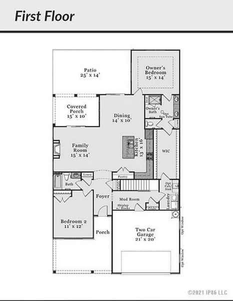 2D floor plan layout for the Salerno Bungalow by Epcon Communities in The Cottages at 78 North, Sanford, NC (Image 3). 2D floor plan layout for the Salerno Bungalow by Epcon Communities in The Cottages at 78 North, Sanford, NC (Image 3).