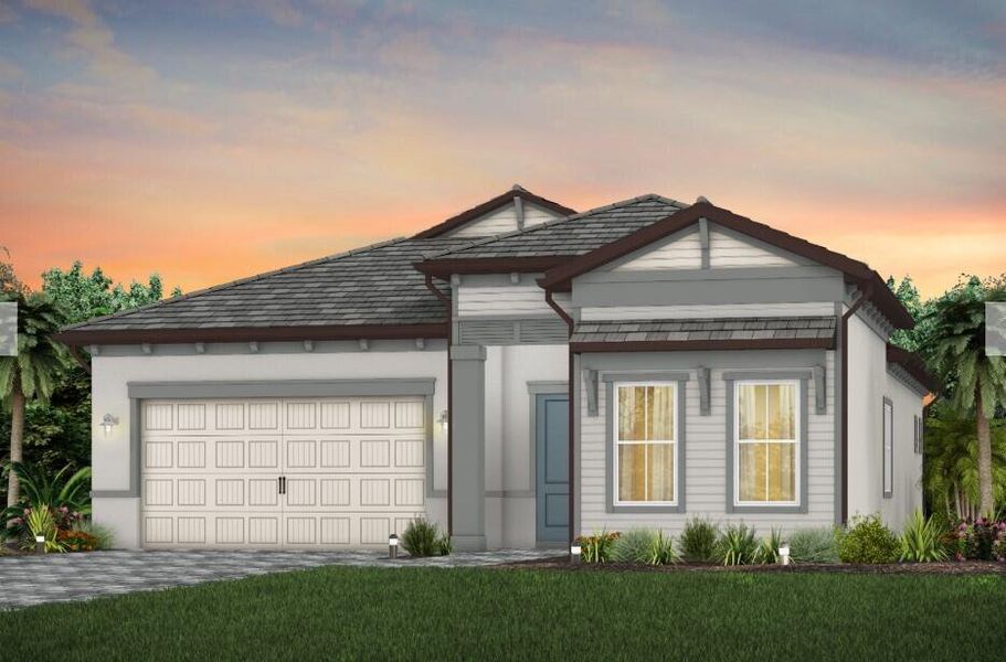Front exterior of a new home in Avondale at Avenir, Palm Beach Gardens, FL, highlighting curb appeal (Image 16).