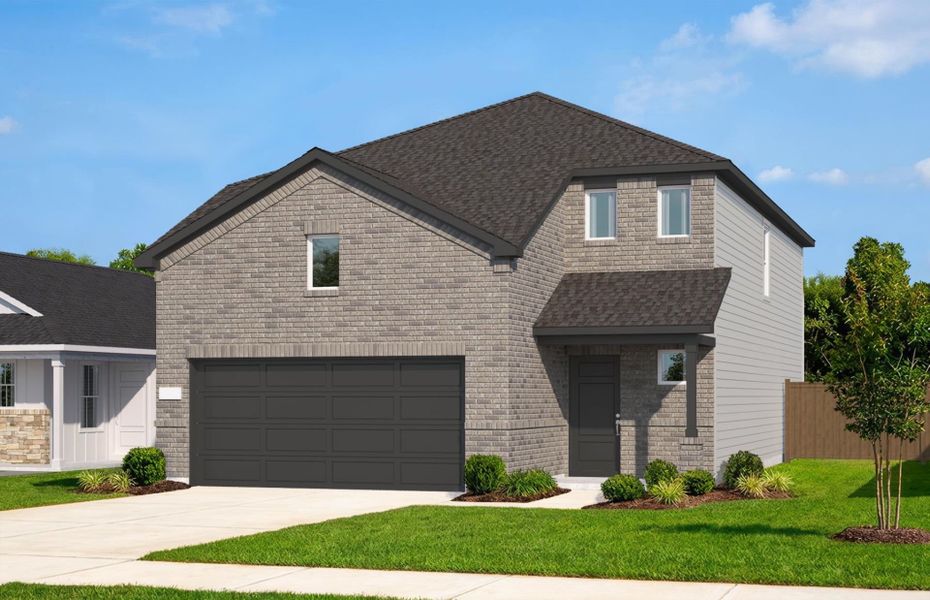 Representative exterior photo of a completed home built from the Monroe by Pulte Homes in Saddleback at Santa Rita Ranch, Liberty Hill, TX (Image 18).