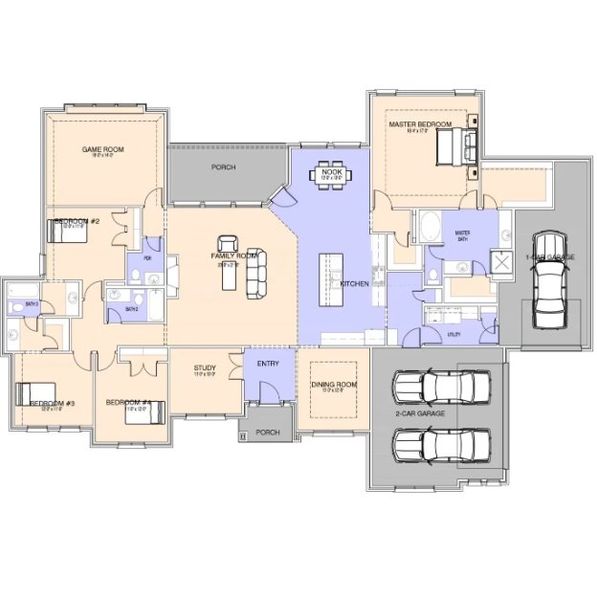 2D floor plan layout for the Langford VI by Altura Homes in Berkshire Estates, Mesquite, TX (Image 4).