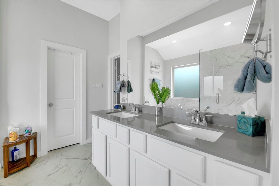 Long Double Sink Vanity with Porcelain Undermount Sinks