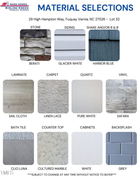 Material Color Selection Sheet Material Color Selection Sheet