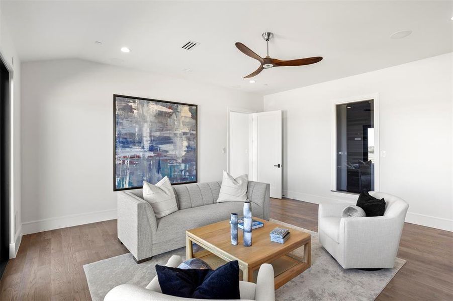 Another view of the game room with a door to close off for sound to rest of home.