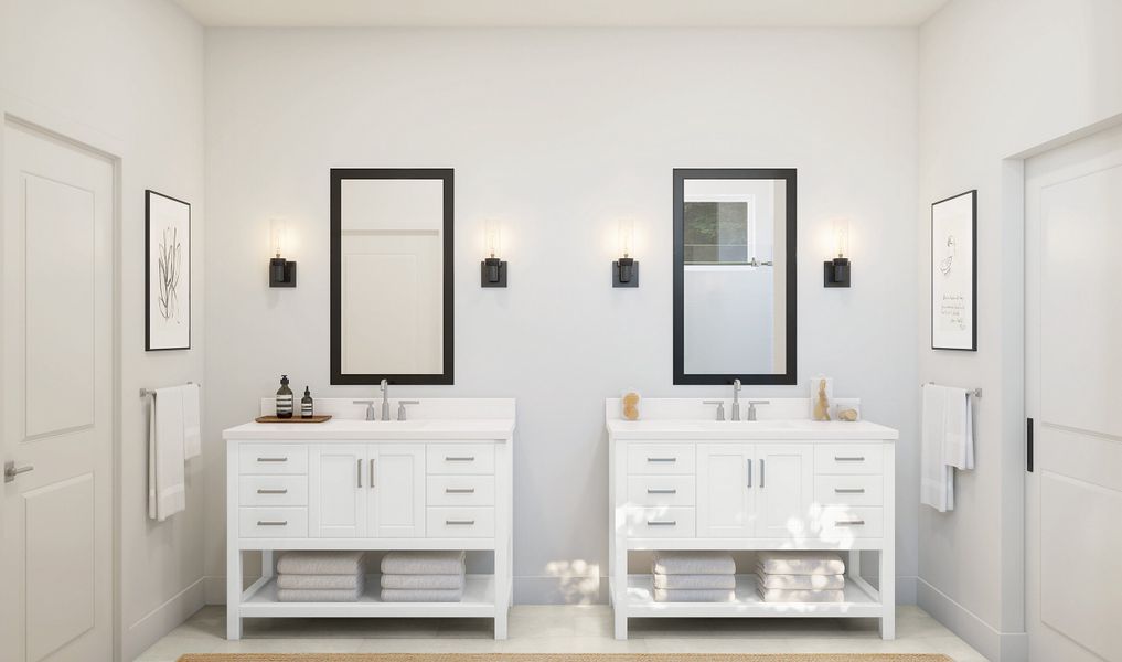 Double freestanding vanities in primary