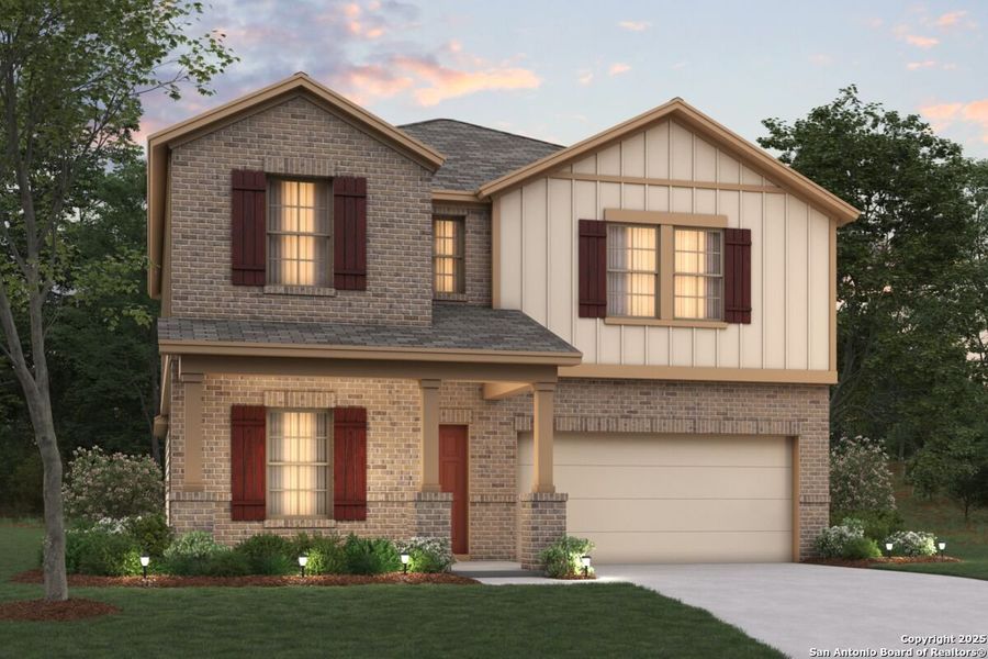 Front exterior of a new home in Agave, San Antonio, TX, highlighting curb appeal (Image 1).