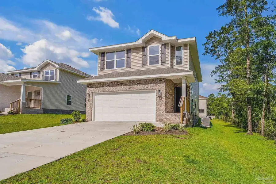 Front exterior of a new home in Pine Top, Cantonment, FL, highlighting curb appeal (Image 2). Front exterior of a new home in Pine Top, Cantonment, FL, highlighting curb appeal (Image 2).