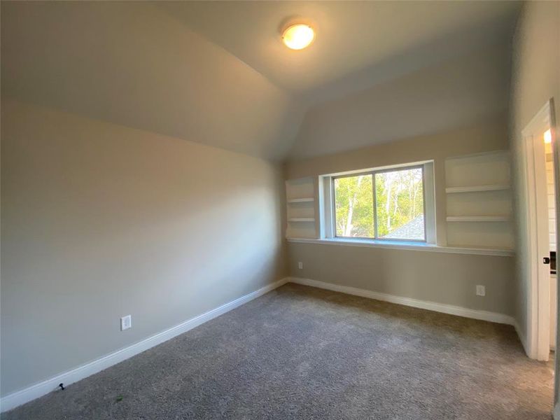 Bed 5 with vaulted ceiling and built-in shelves shares Jack & Jill Bath 4 Bed 5 with vaulted ceiling and built-in shelves shares Jack & Jill Bath 4