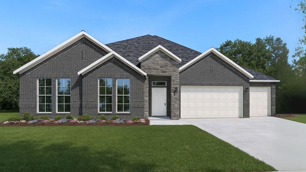 Representative exterior photo of a completed home built from the H60B by D.R. Horton in Butlers Bend Estates, Pinehurst, TX (Image 2). Representative exterior photo of a completed home built from the H60B by D.R. Horton in Butlers Bend Estates, Pinehurst, TX (Image 2).